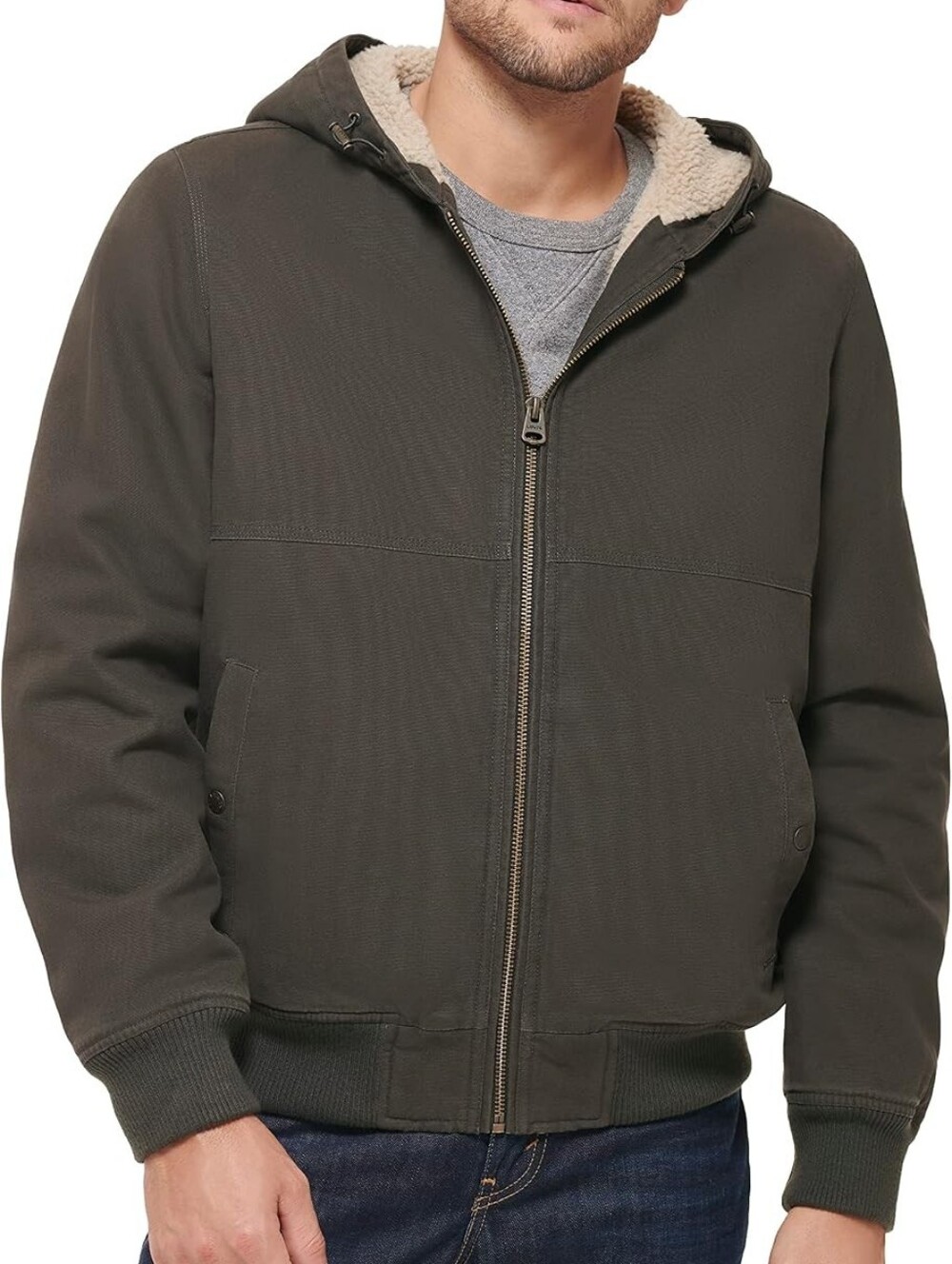Men's Levi's® Canvas Workwear Sherpa-Lined Hooded Bomber XL Olive Green Wash
